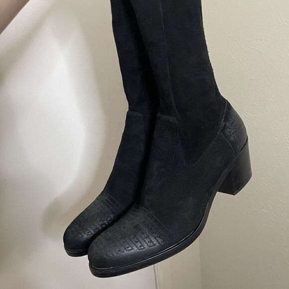 PRADA black suede leather western mid calf heeled boot size 35.5 US 5.5 - Picture 4 of 16